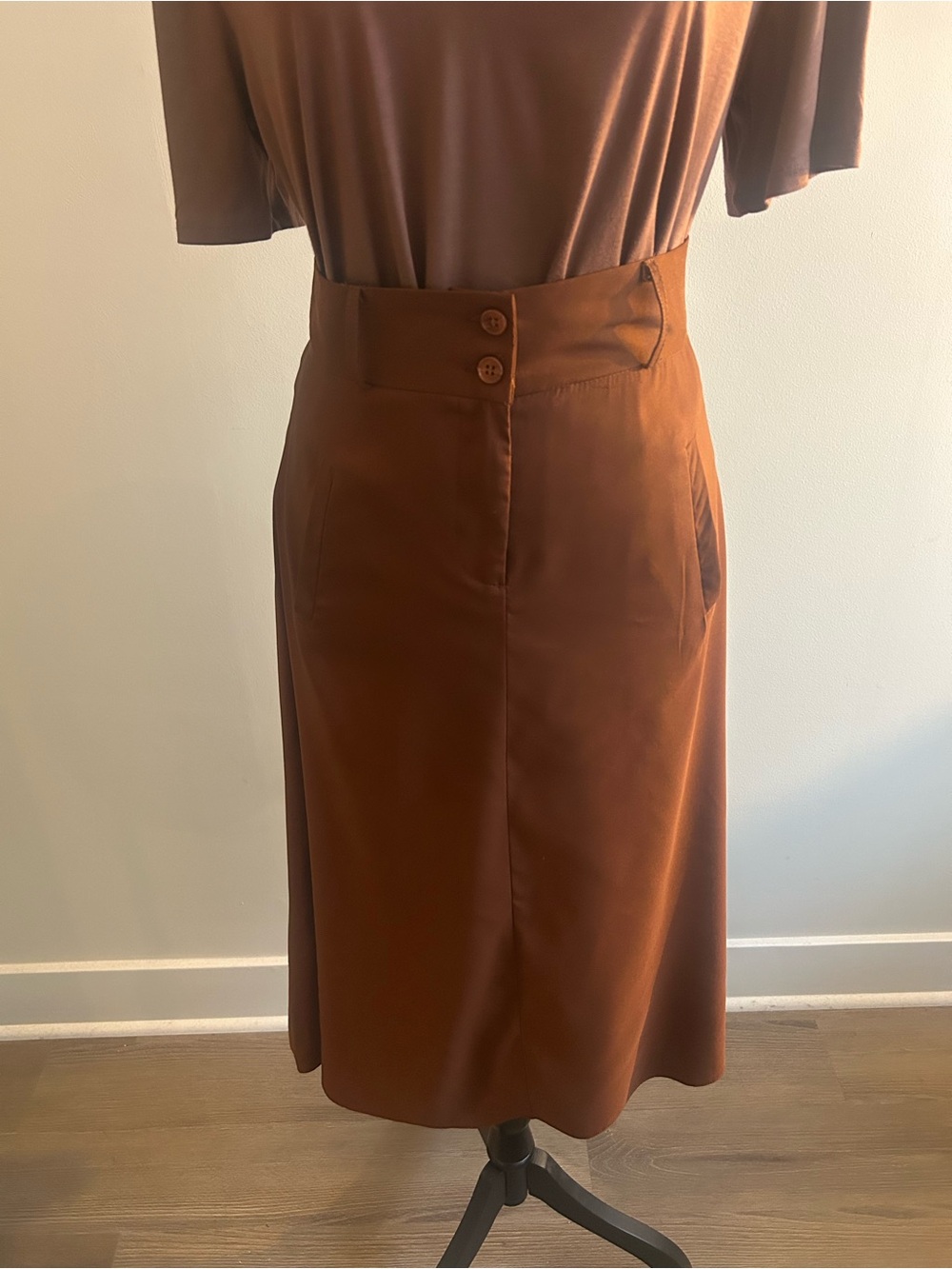 High-Waist Brown Midi Skirt